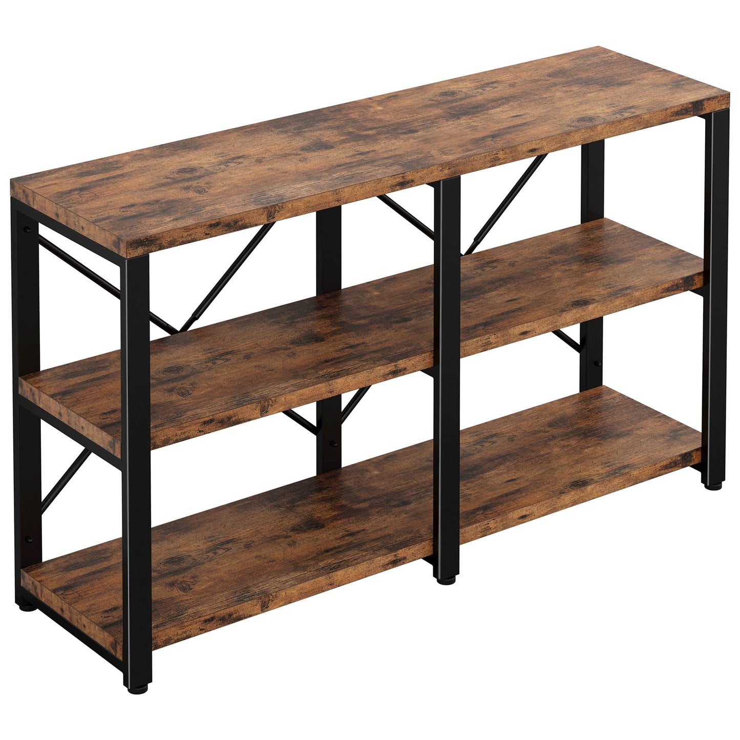 IRONCK Rustic Entryway Console Table, Long Hallway Table 55 in 3-Tier, TV Stand Entertainment Center Media Stand for Living Room, Industrial Style, Vintage Brown