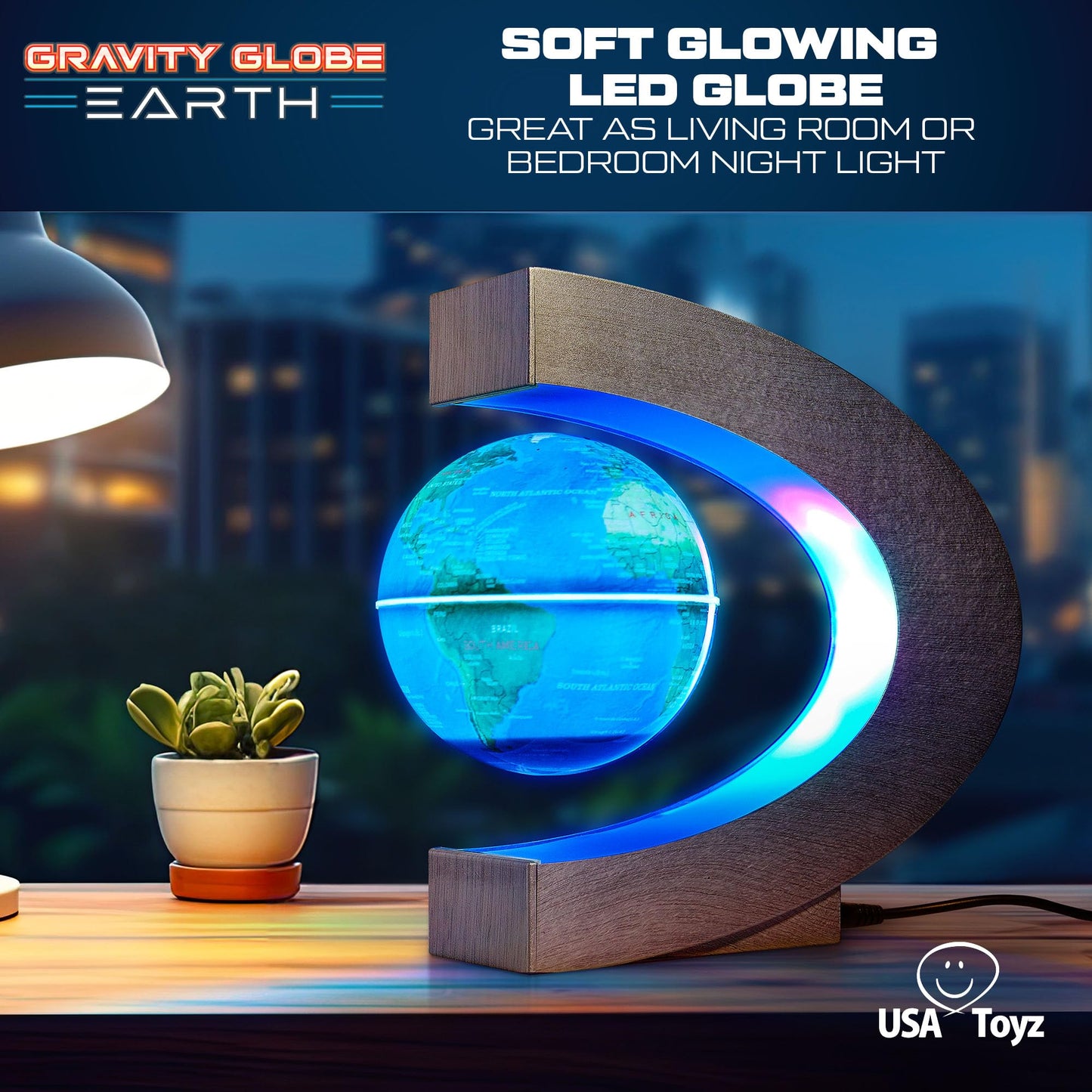 USA Toyz Gravity Globe Earth Ball and C Frame Set - Magnetic Levitating Globe Lamp with Multicolor LED Lights, Spinning Rotating Floating Globe for Desk, Stand Compatible with USA Toyz Gravity Planets
