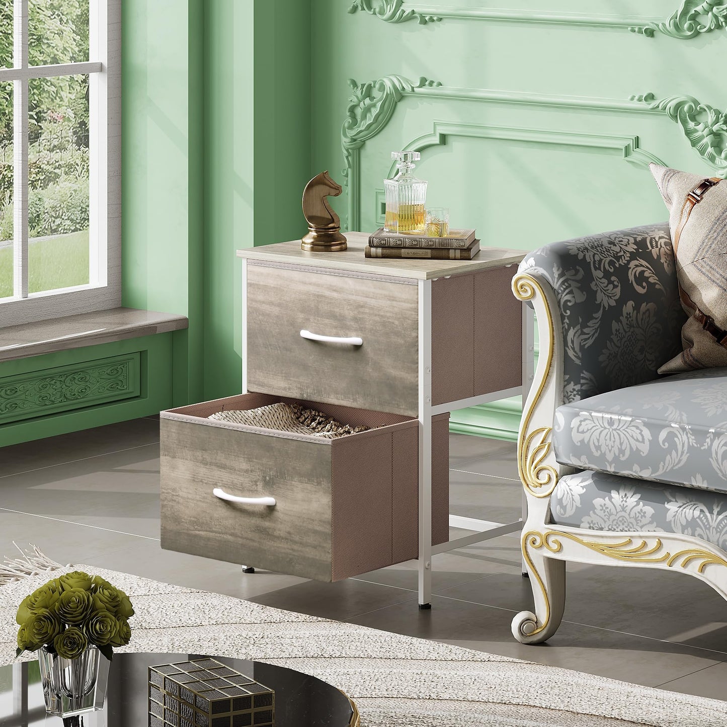 WLIVE Nightstand, 2 Drawer Dresser for Bedroom, Small Dresser with 2 Drawers, Bedside Furniture, Night Stand, End Table with Fabric Bins for Bedroom, Closet, Entryway, College Dorm, Dark Grey