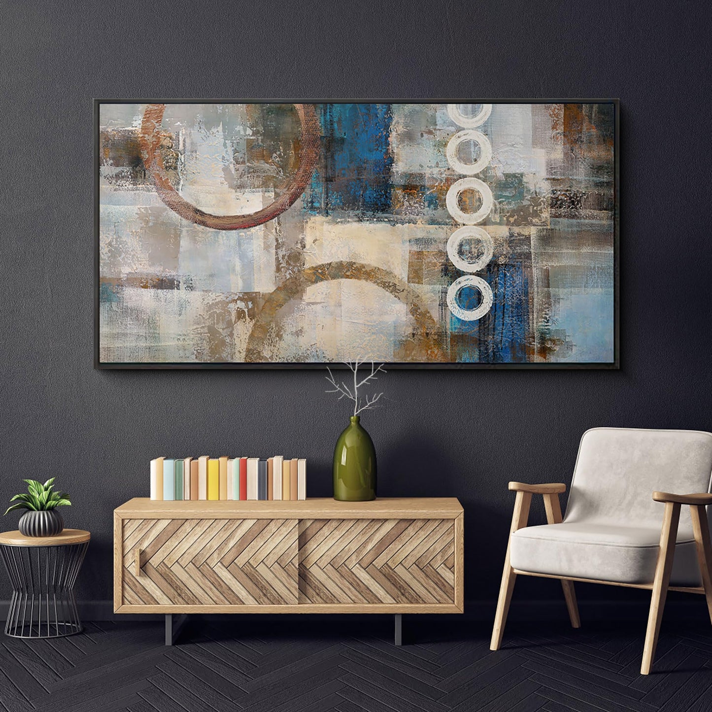 yiijeah Wall Art for Living Room - Framed Picture Artwork for Walls - Blue Wall Art 24x48 Inches Contemporary Abstract Wall Art Prints Canvas Painting Large Size Wall Art for Bedroom Office