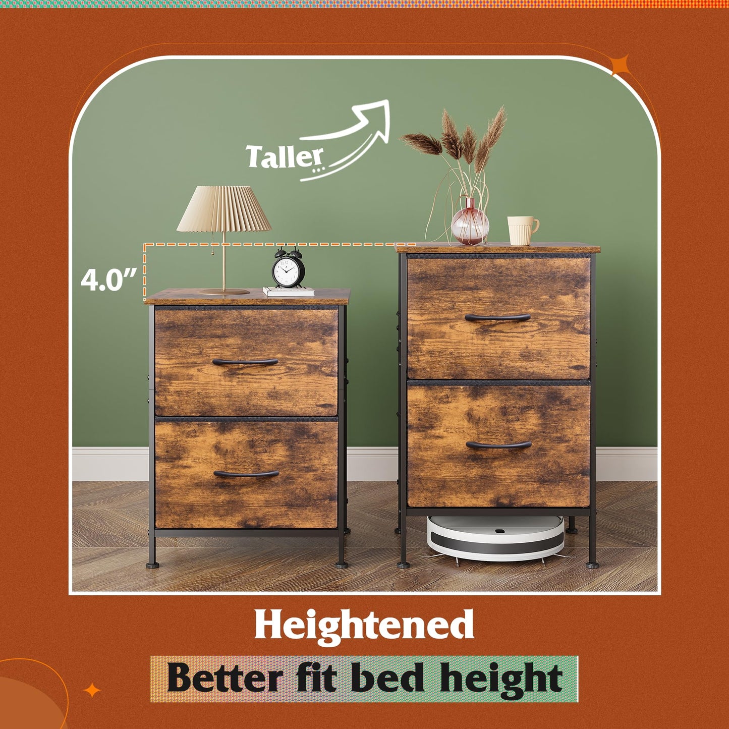 WLIVE Nightstand, 2 Drawer Dresser for Bedroom, Small Dresser with 2 Drawers, Bedside Furniture, Night Stand, End Table with Fabric Bins for Bedroom, Closet, Entryway, College Dorm, Dark Grey