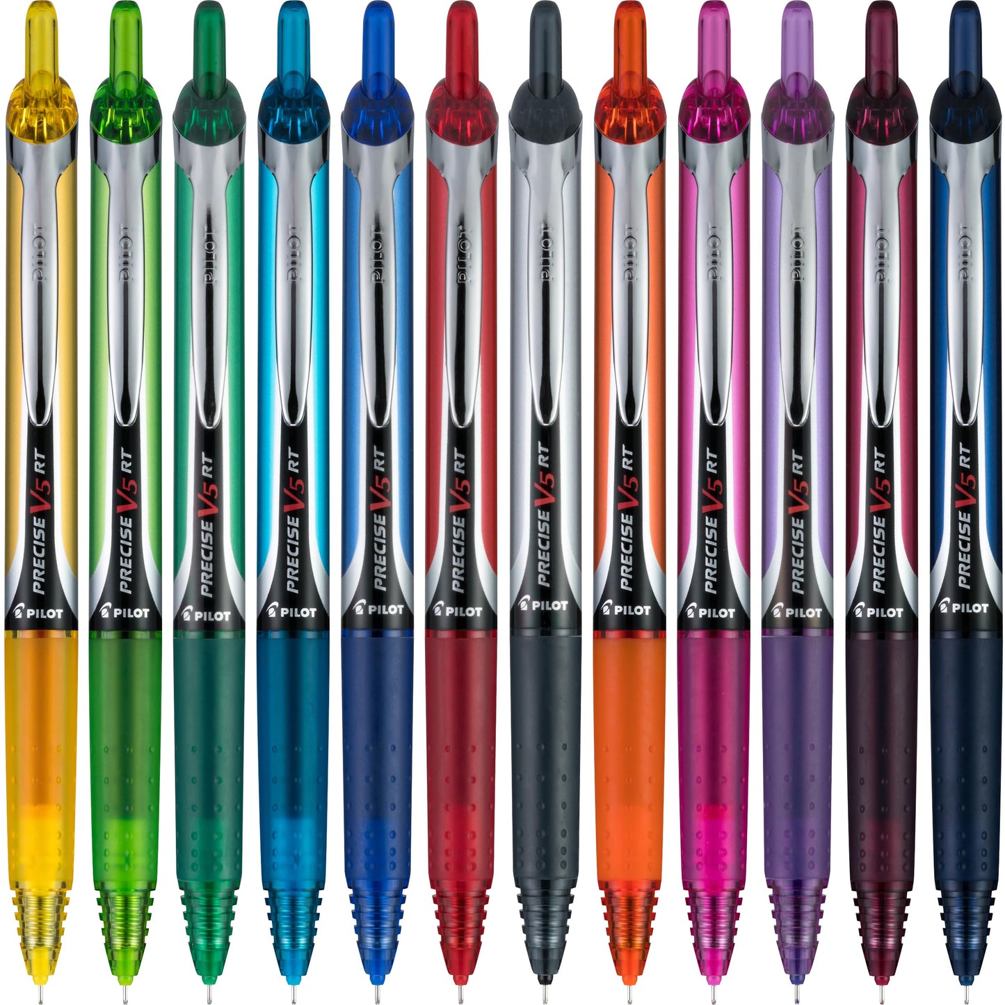 Pilot, Precise V5 RT Refillable & Retractable Rolling Ball Pens, Extra Fine Point 0.5 mm, Assorted Colors, Pack of 12