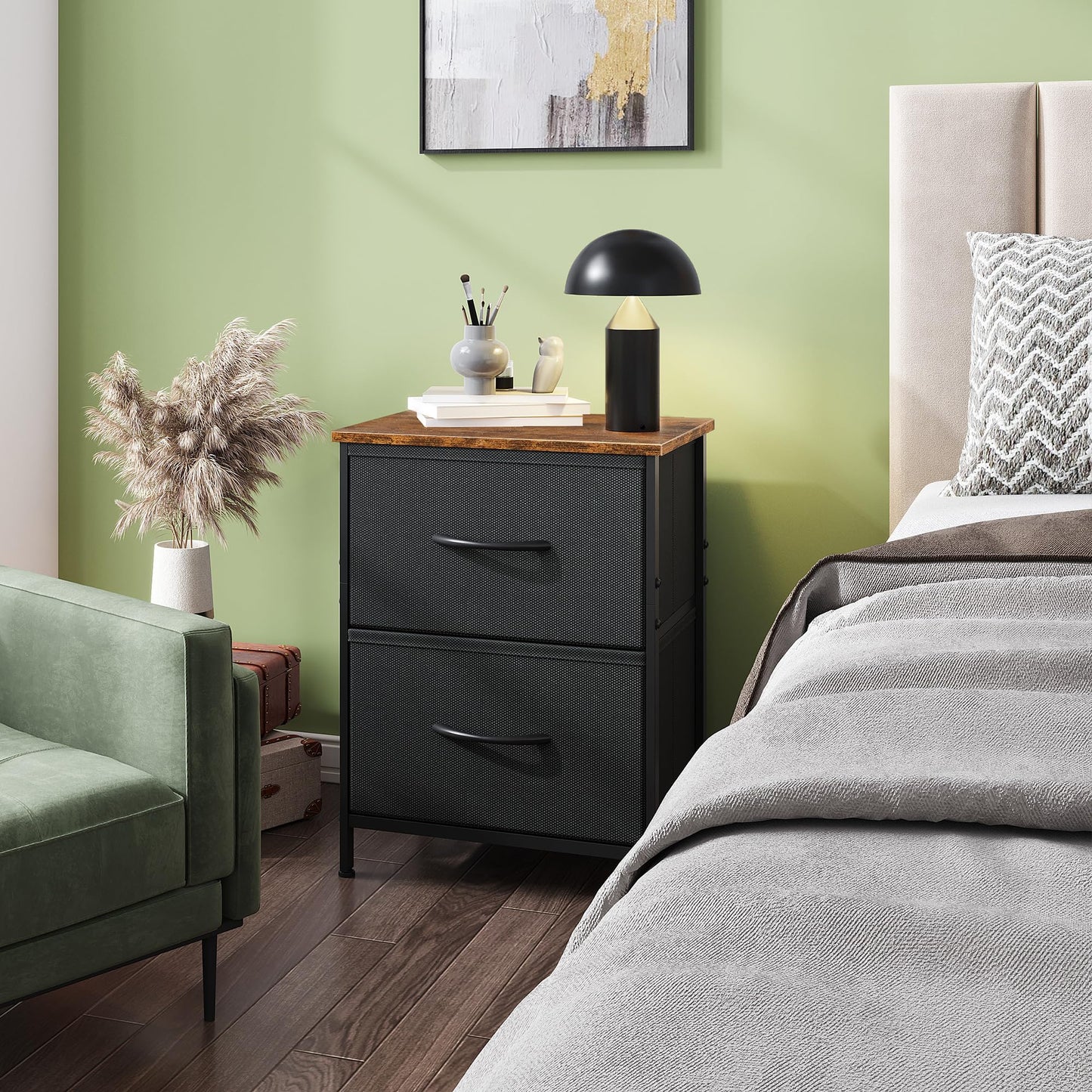 WLIVE Nightstand, 2 Drawer Dresser for Bedroom, Small Dresser with 2 Drawers, Bedside Furniture, Night Stand, End Table with Fabric Bins for Bedroom, Closet, Entryway, College Dorm, Dark Grey