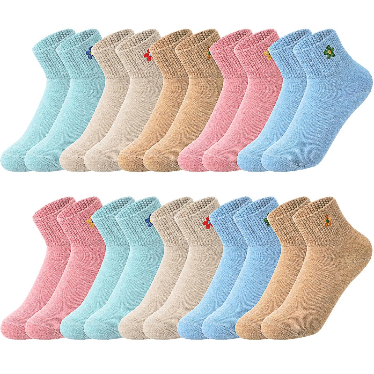 Eurzom 10 Pairs Socks Elastic Ankle Length Cotton Socks Aesthetic Socks Cute Socks Lightweight Low Cut Socks for Women Girl