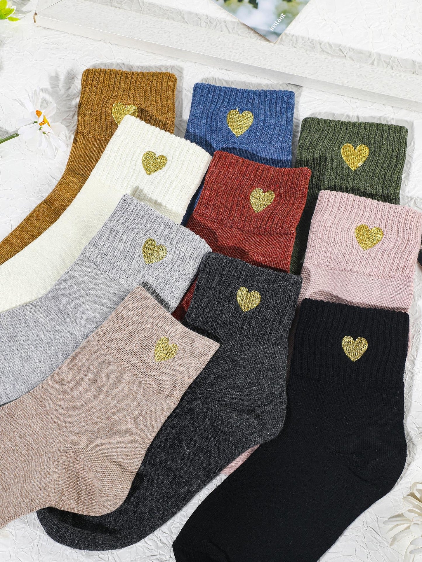 Eurzom 10 Pairs Socks Elastic Ankle Length Cotton Socks Aesthetic Socks Cute Socks Lightweight Low Cut Socks for Women Girl