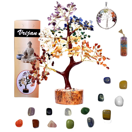 Crystal Tree. Crystals and Healing Stones.Spiritual Gifts for Women.With14 Natural Tumbled Stone Orgone Pendant and Tree of Life