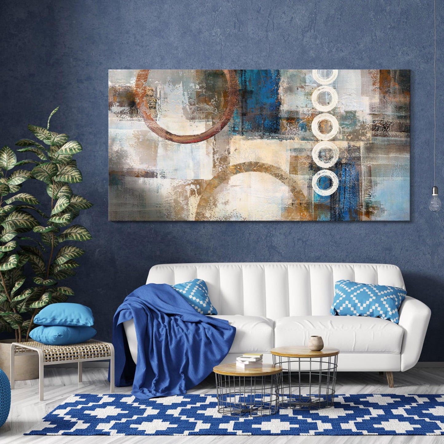yiijeah Wall Art for Living Room - Framed Picture Artwork for Walls - Blue Wall Art 24x48 Inches Contemporary Abstract Wall Art Prints Canvas Painting Large Size Wall Art for Bedroom Office