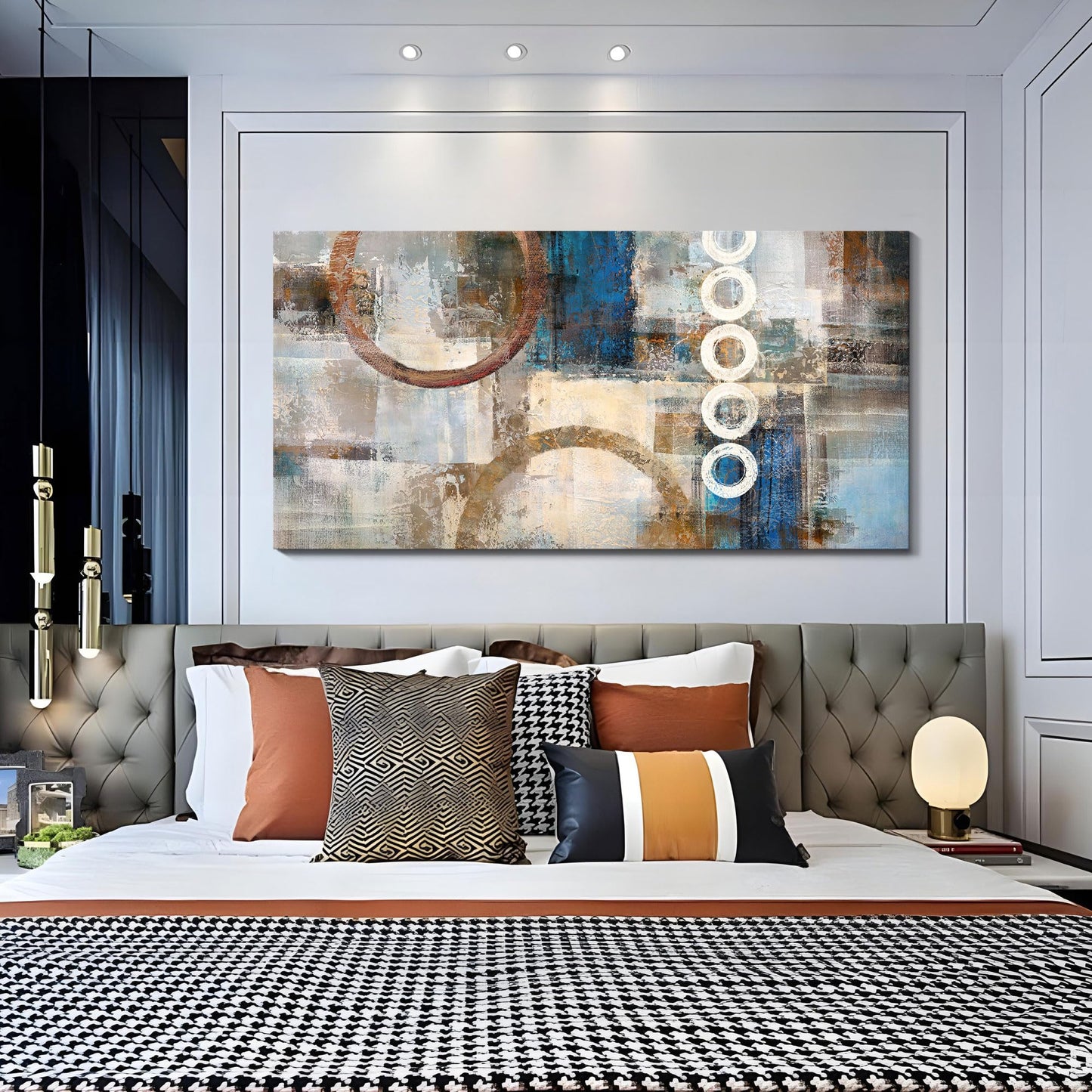 yiijeah Wall Art for Living Room - Framed Picture Artwork for Walls - Blue Wall Art 24x48 Inches Contemporary Abstract Wall Art Prints Canvas Painting Large Size Wall Art for Bedroom Office