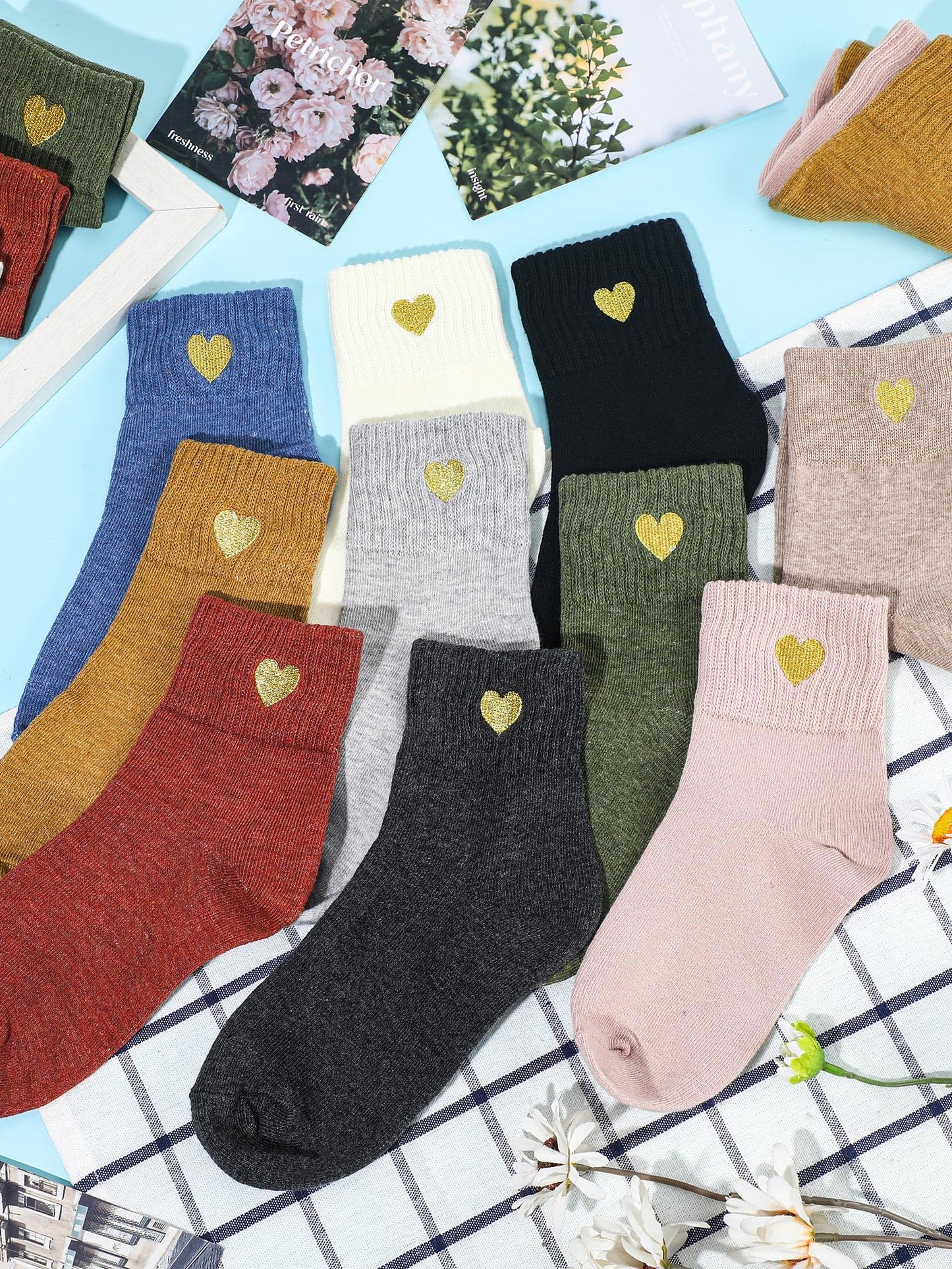 Eurzom 10 Pairs Socks Elastic Ankle Length Cotton Socks Aesthetic Socks Cute Socks Lightweight Low Cut Socks for Women Girl