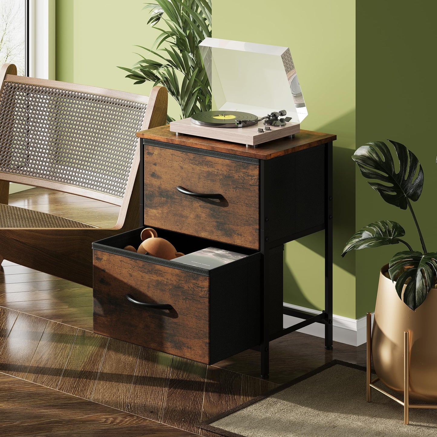 WLIVE Nightstand, 2 Drawer Dresser for Bedroom, Small Dresser with 2 Drawers, Bedside Furniture, Night Stand, End Table with Fabric Bins for Bedroom, Closet, Entryway, College Dorm, Dark Grey