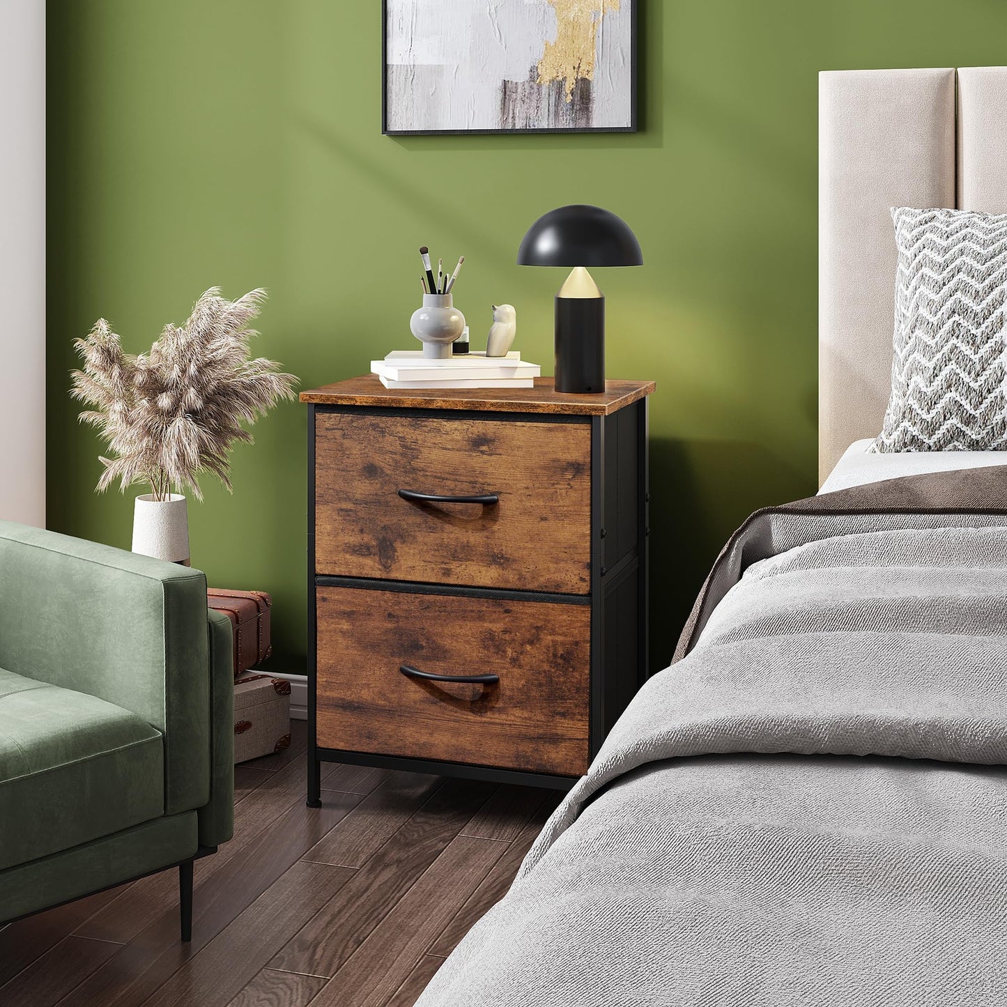WLIVE Nightstand, 2 Drawer Dresser for Bedroom, Small Dresser with 2 Drawers, Bedside Furniture, Night Stand, End Table with Fabric Bins for Bedroom, Closet, Entryway, College Dorm, Dark Grey
