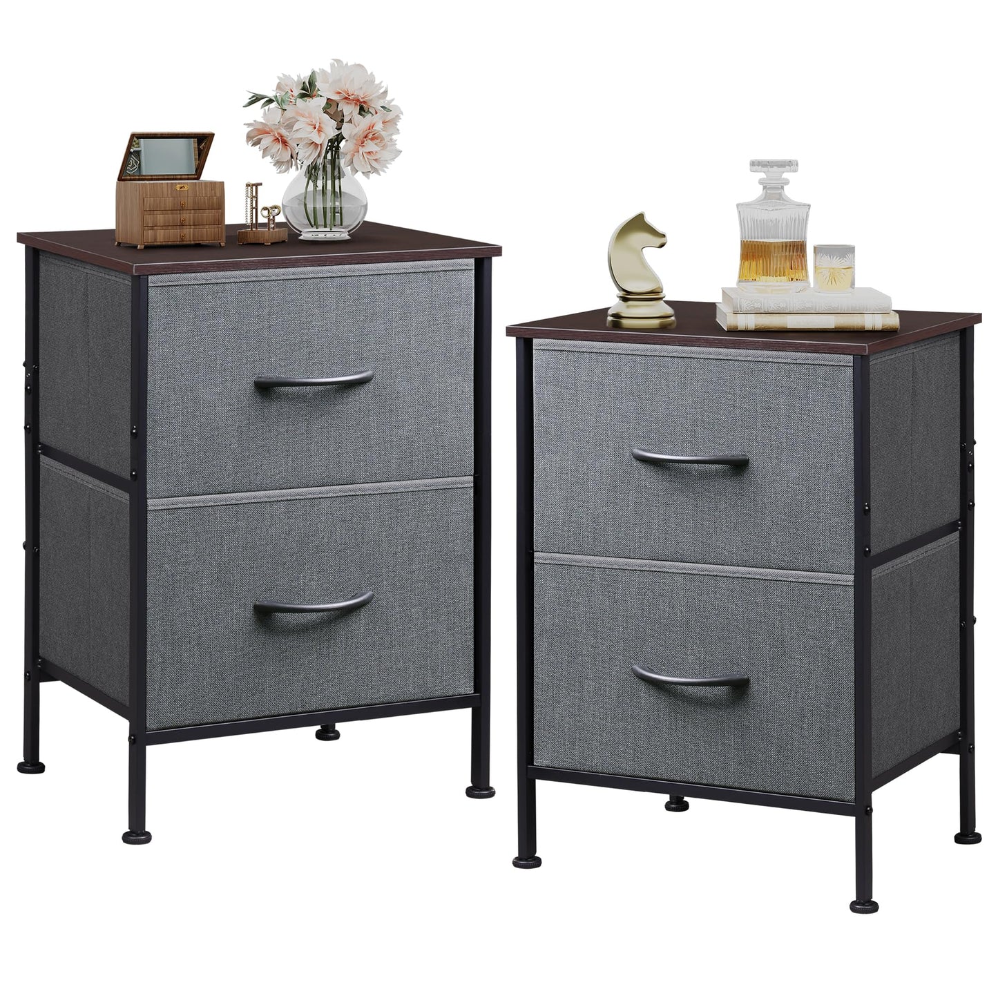 WLIVE Nightstand, 2 Drawer Dresser for Bedroom, Small Dresser with 2 Drawers, Bedside Furniture, Night Stand, End Table with Fabric Bins for Bedroom, Closet, Entryway, College Dorm, Dark Grey