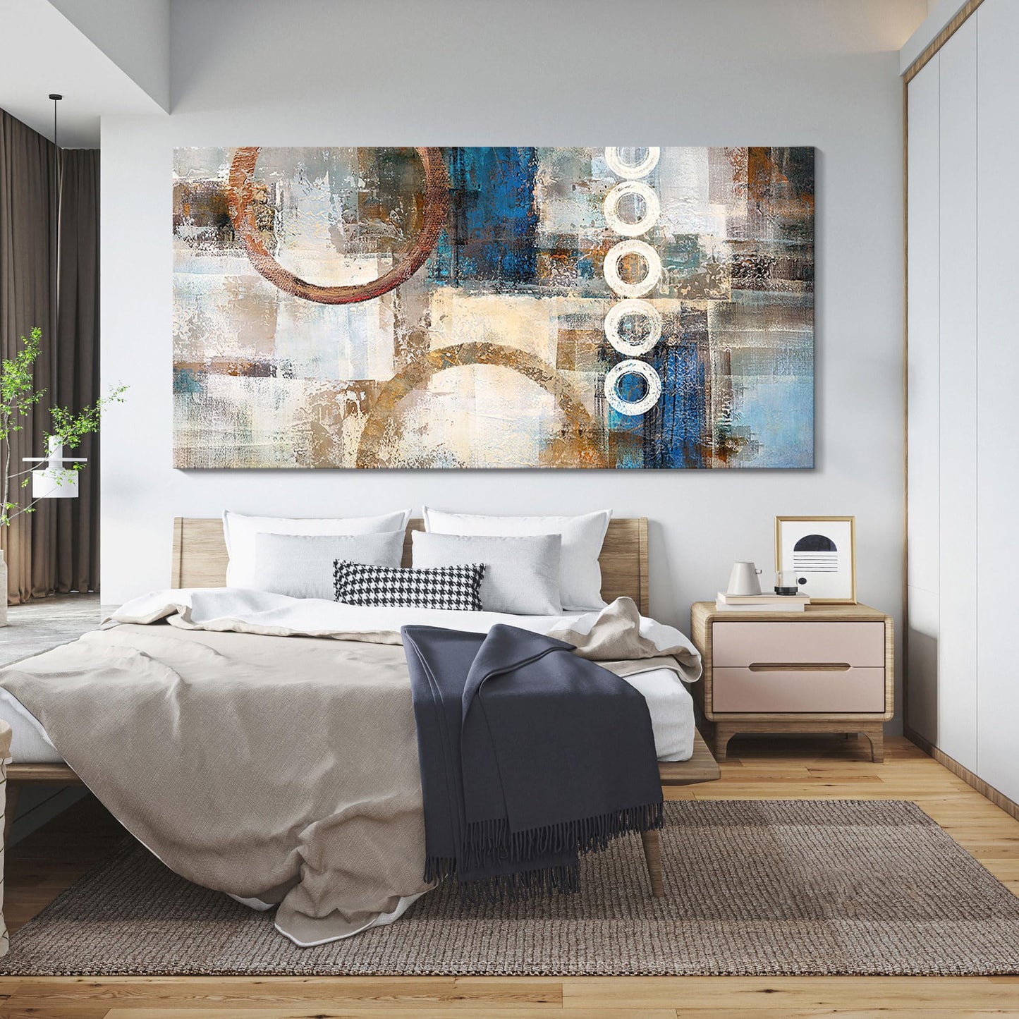 yiijeah Wall Art for Living Room - Framed Picture Artwork for Walls - Blue Wall Art 24x48 Inches Contemporary Abstract Wall Art Prints Canvas Painting Large Size Wall Art for Bedroom Office