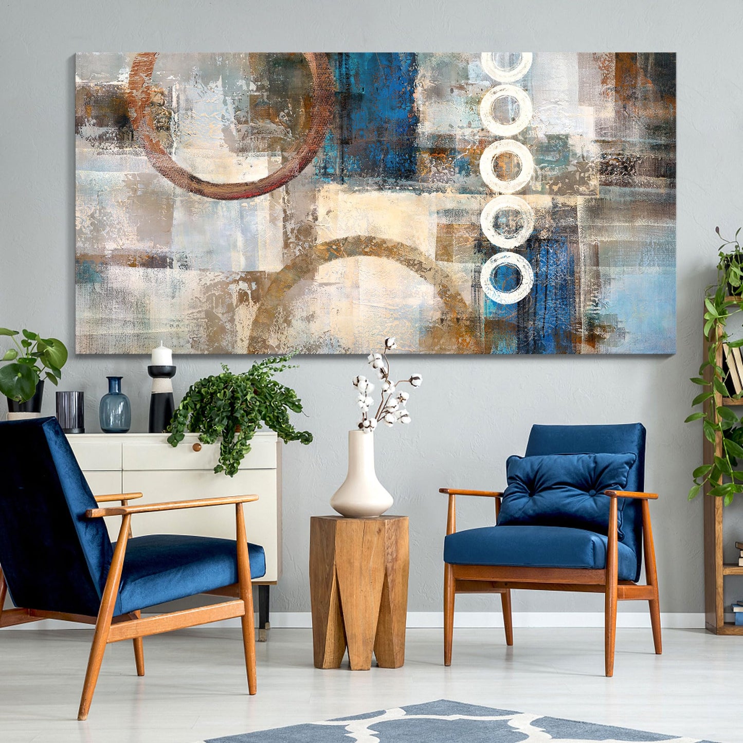 yiijeah Wall Art for Living Room - Framed Picture Artwork for Walls - Blue Wall Art 24x48 Inches Contemporary Abstract Wall Art Prints Canvas Painting Large Size Wall Art for Bedroom Office