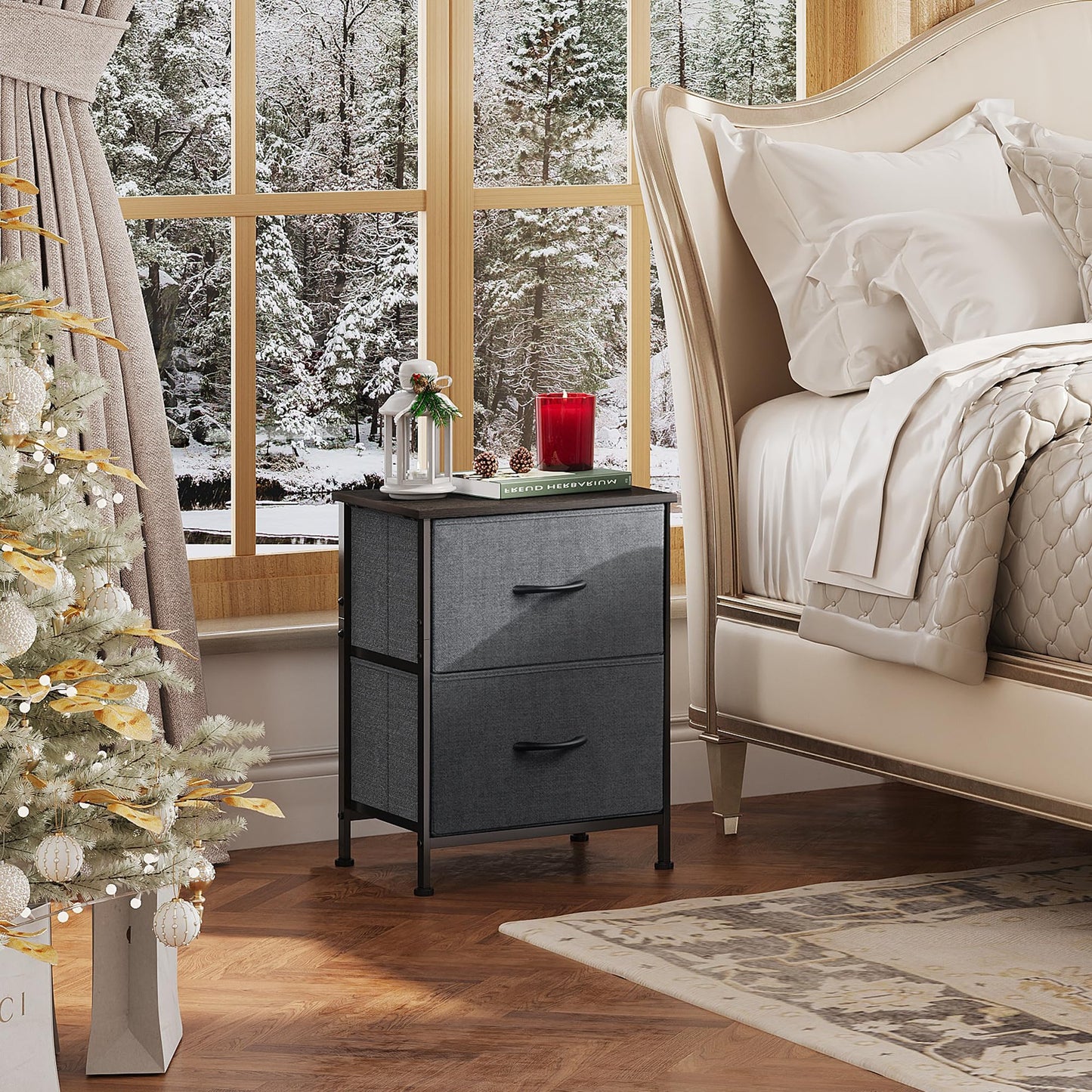 WLIVE Nightstand, 2 Drawer Dresser for Bedroom, Small Dresser with 2 Drawers, Bedside Furniture, Night Stand, End Table with Fabric Bins for Bedroom, Closet, Entryway, College Dorm, Dark Grey
