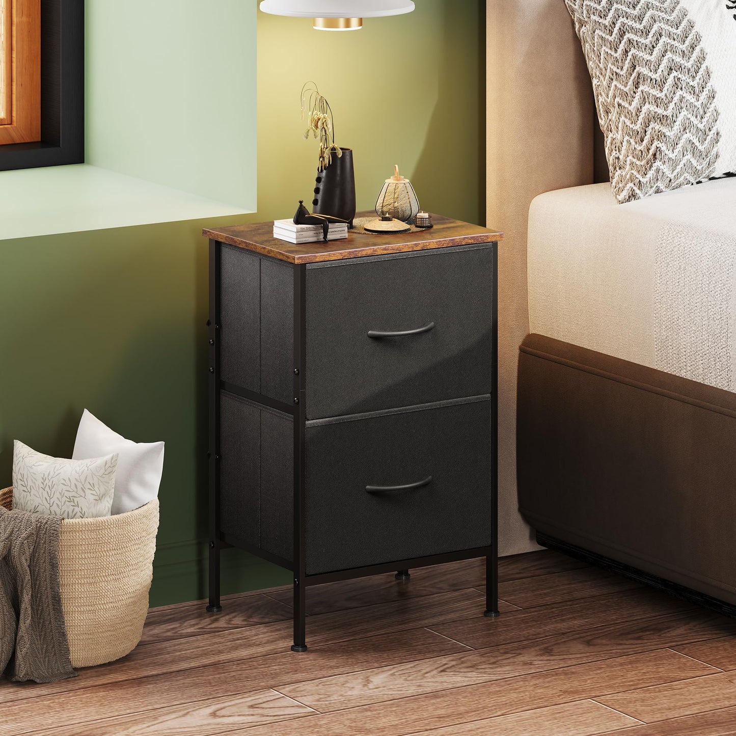 WLIVE Nightstand, 2 Drawer Dresser for Bedroom, Small Dresser with 2 Drawers, Bedside Furniture, Night Stand, End Table with Fabric Bins for Bedroom, Closet, Entryway, College Dorm, Dark Grey
