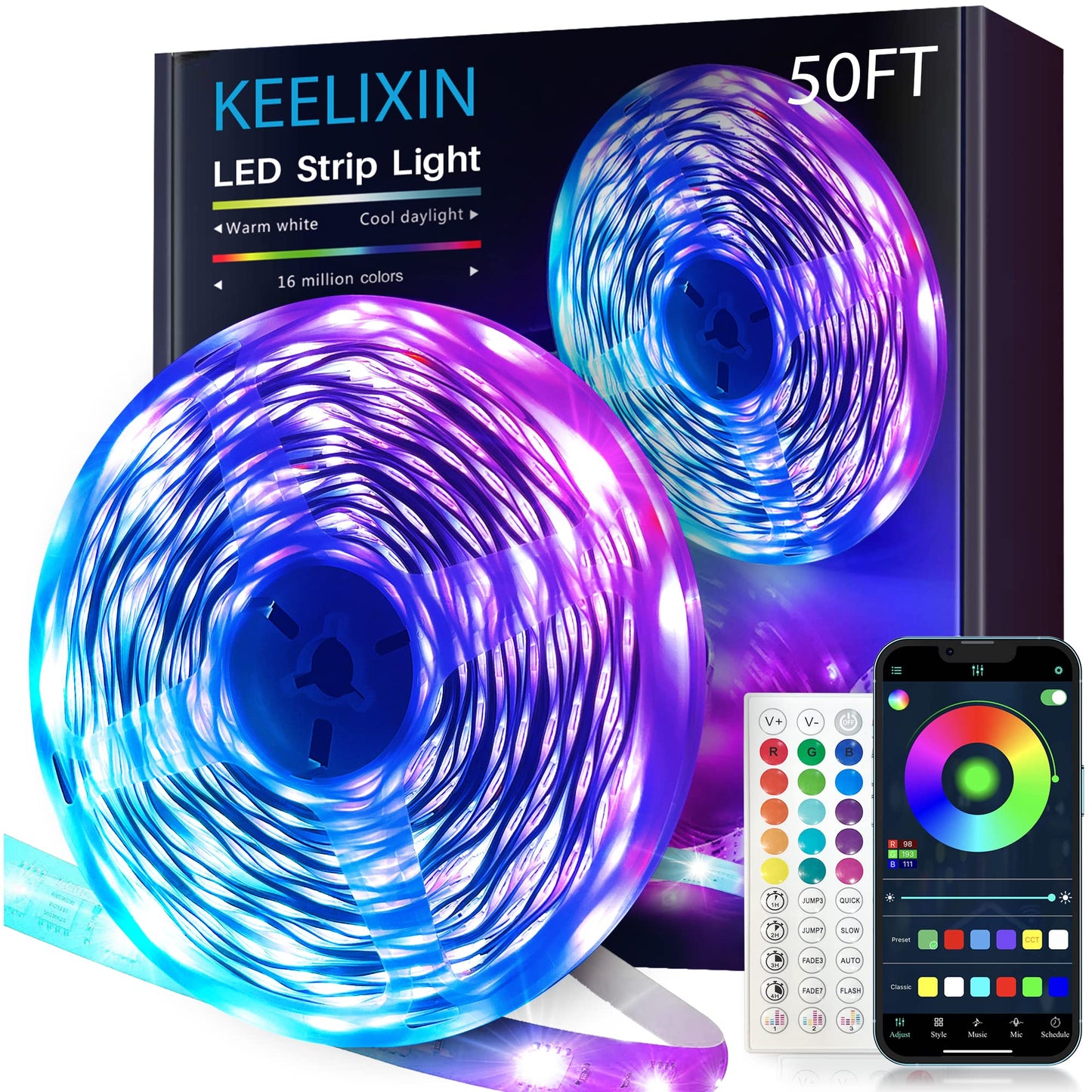 KEELIXIN 65.6ft LED Lights for Bedroom, Music Sync RGB LED Strip Lights with APP & Remote Control, Luces LED para Cuarto, Bluetooth LED Lights for Room, Home Decoration