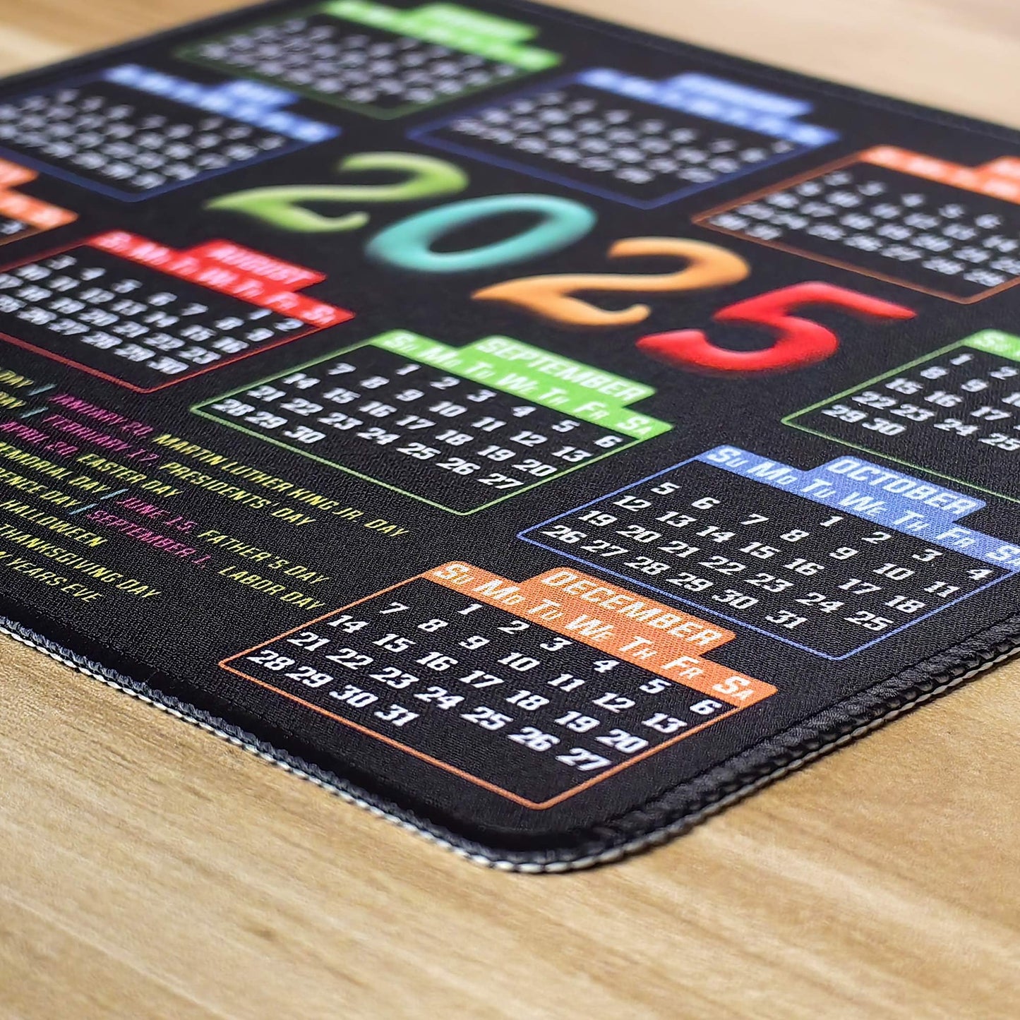 Mouse Pad with Stitched Edge, Computer Mouse Pad with Non-Slip Rubber Base, Mouse Pads for Computers Laptop Mouse 9.6x7.9x0.1 inch, (2025 Calendar Black)