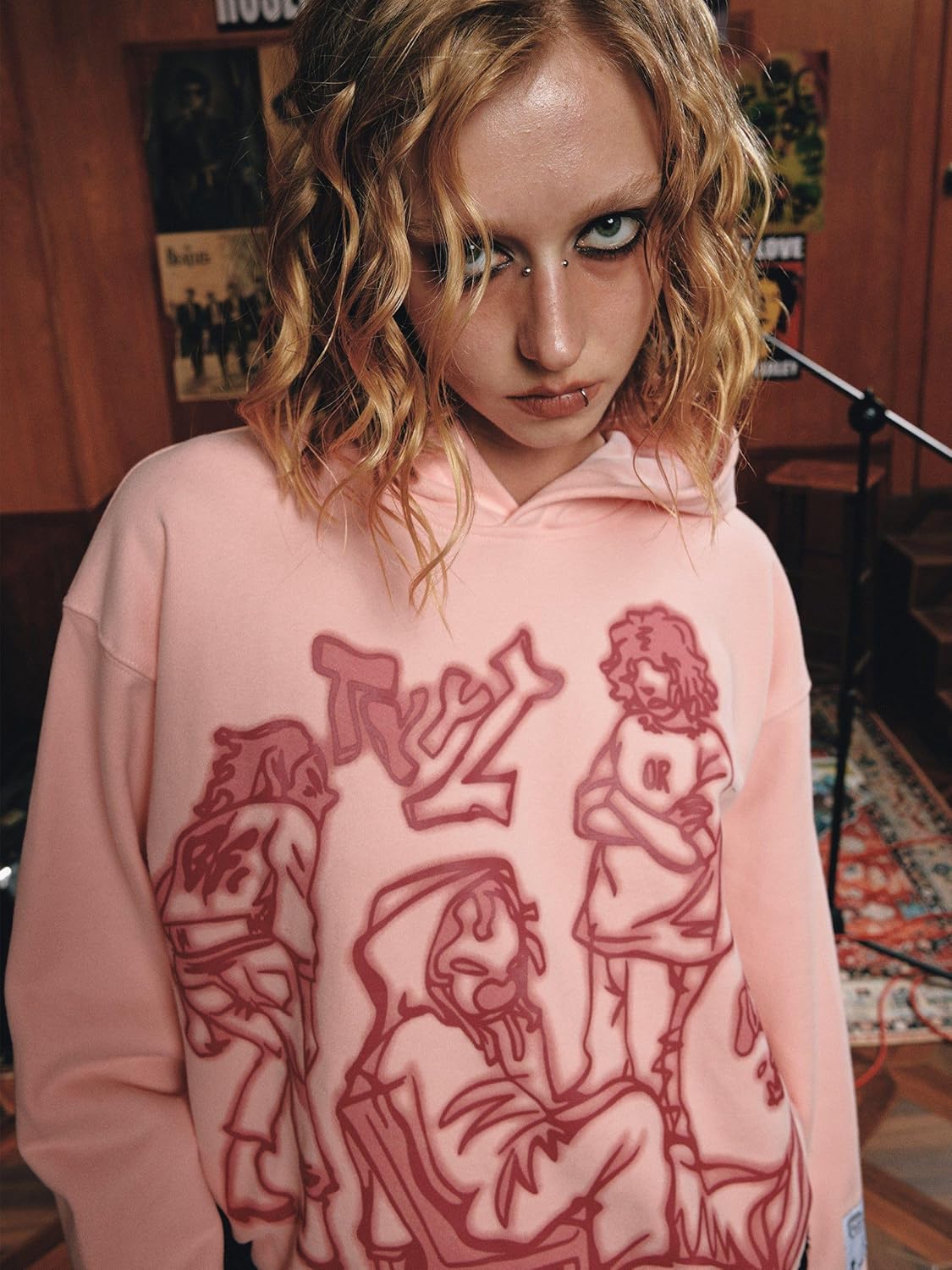 Aelfric Eden Mens Graphic Oversized Hoodie Cartoon Character Print Streetwear Casual hoodies y2k Hooded Sweatshirt