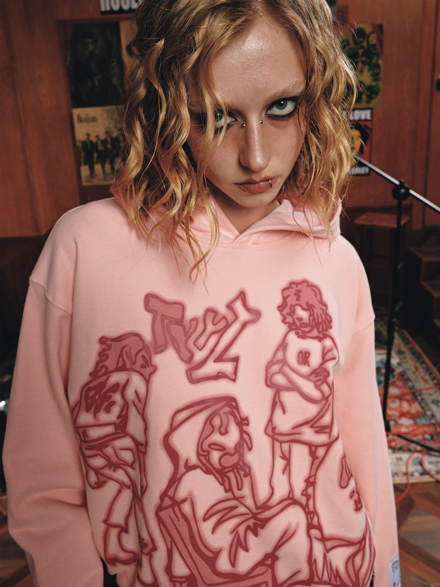 Aelfric Eden Mens Graphic Oversized Hoodie Cartoon Character Print Streetwear Casual hoodies y2k Hooded Sweatshirt