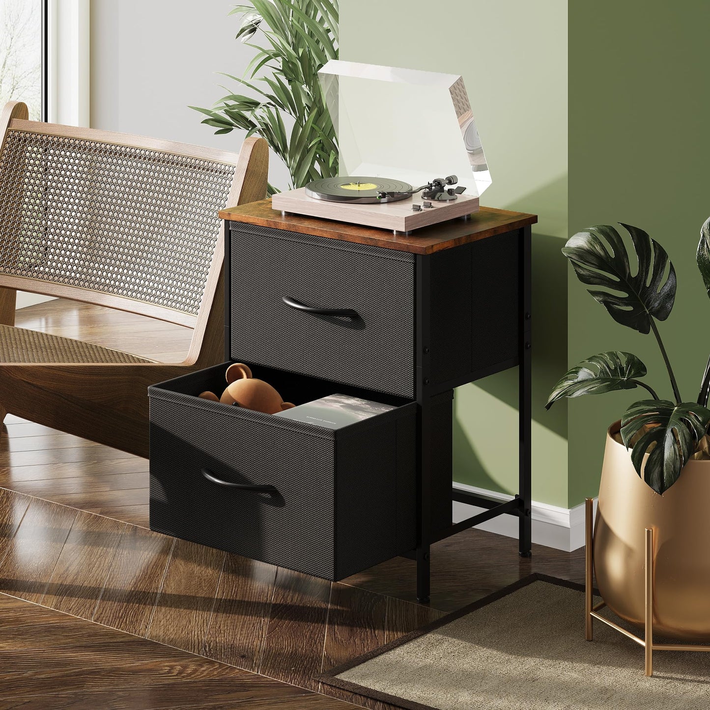 WLIVE Nightstand, 2 Drawer Dresser for Bedroom, Small Dresser with 2 Drawers, Bedside Furniture, Night Stand, End Table with Fabric Bins for Bedroom, Closet, Entryway, College Dorm, Dark Grey