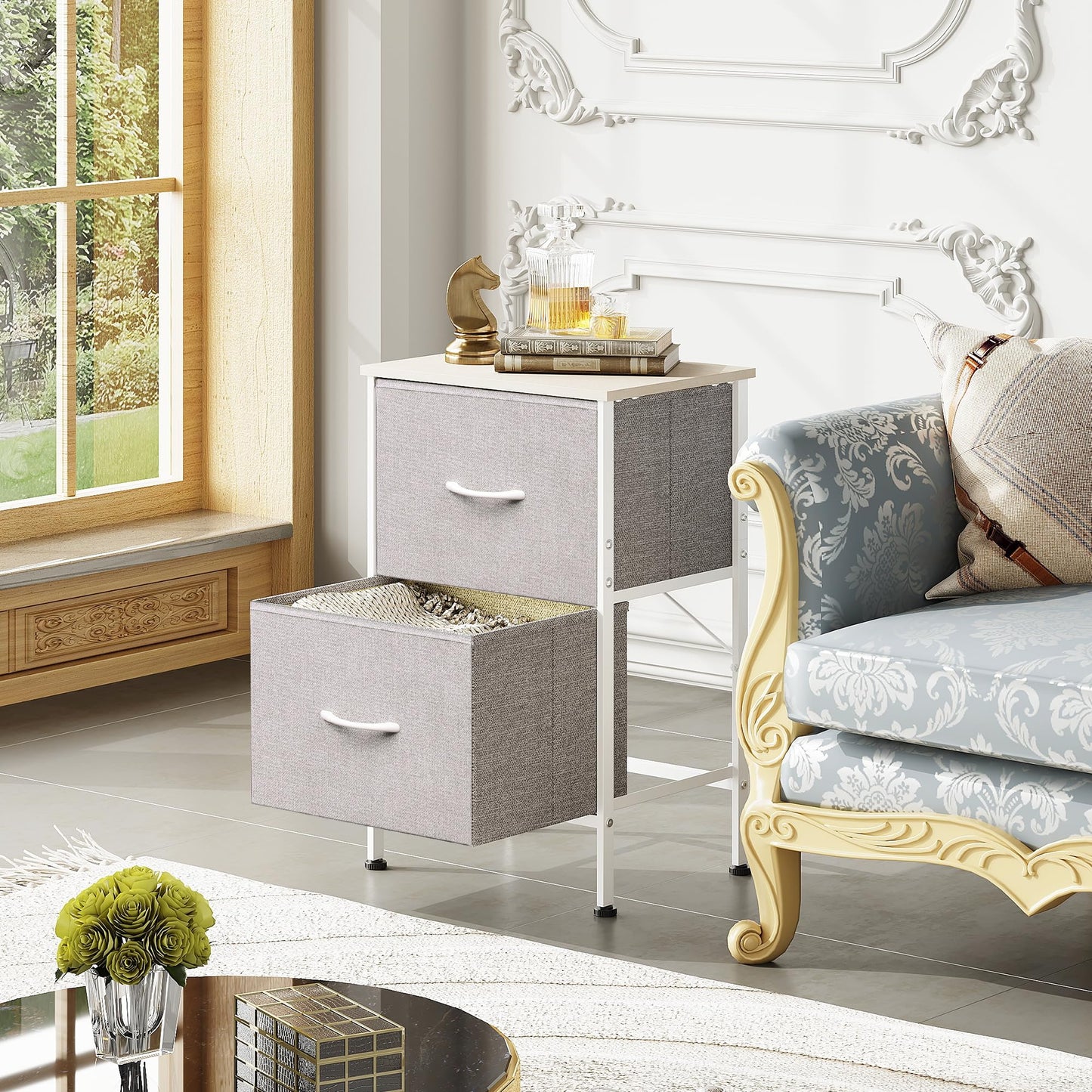 WLIVE Nightstand, 2 Drawer Dresser for Bedroom, Small Dresser with 2 Drawers, Bedside Furniture, Night Stand, End Table with Fabric Bins for Bedroom, Closet, Entryway, College Dorm, Dark Grey