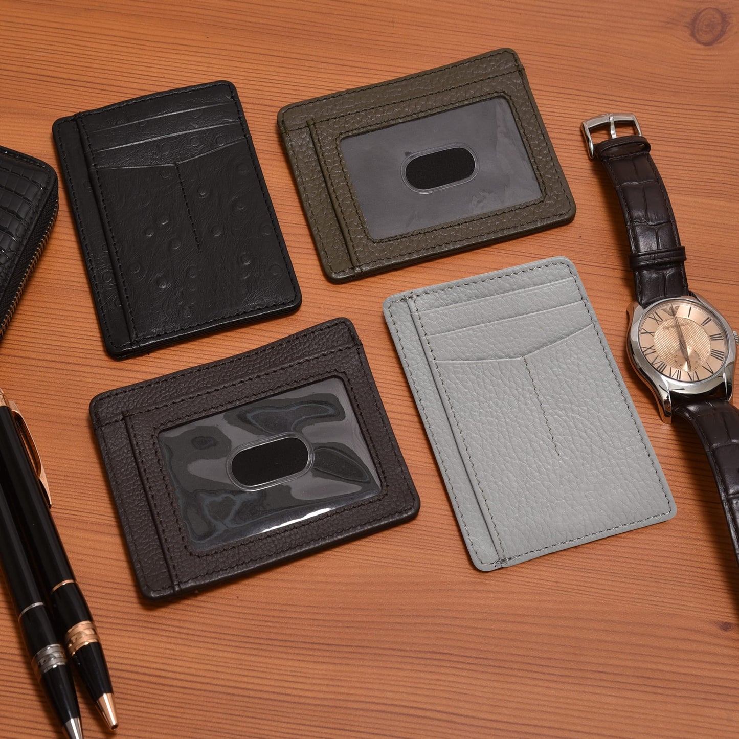 Leather Minimalist Wallet for Men & Women RFID Front Pocket Leather Card Holder Wallets
