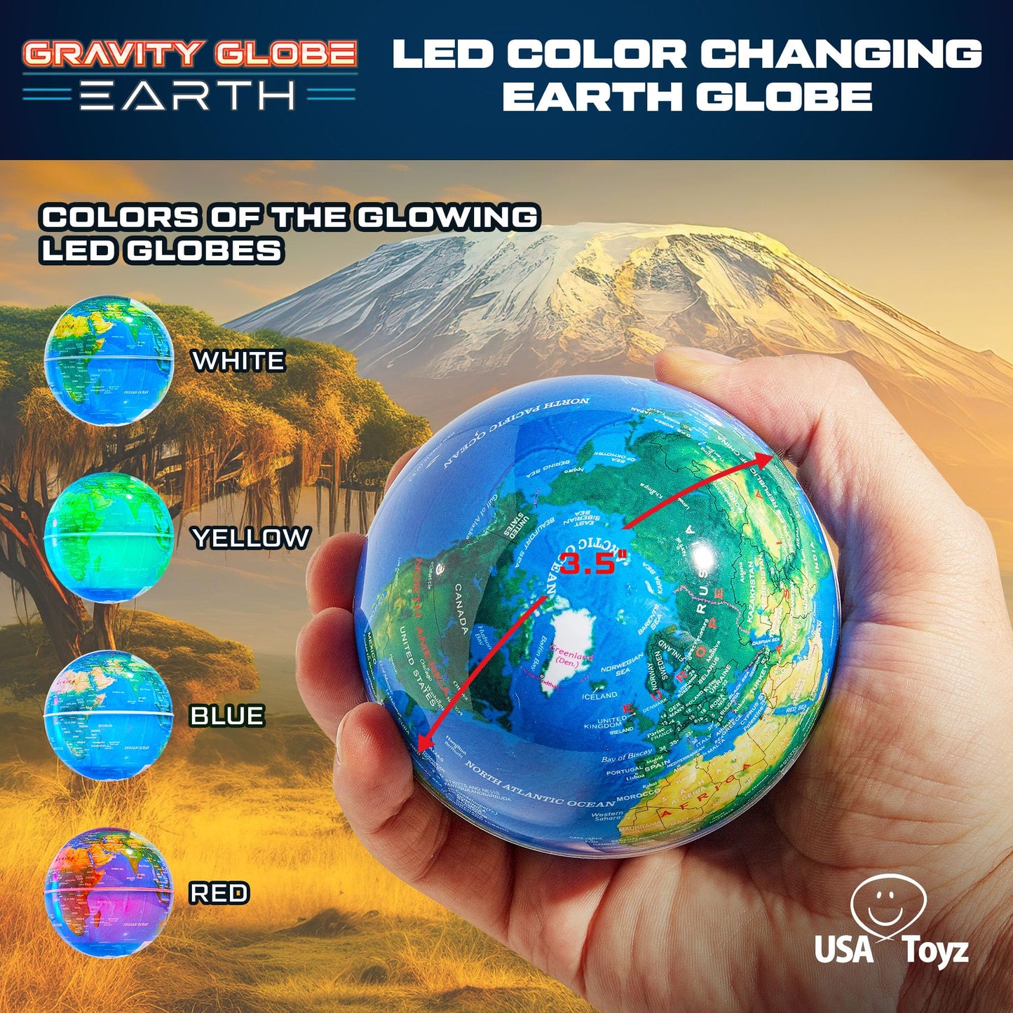 USA Toyz Gravity Globe Earth Ball and C Frame Set - Magnetic Levitating Globe Lamp with Multicolor LED Lights, Spinning Rotating Floating Globe for Desk, Stand Compatible with USA Toyz Gravity Planets