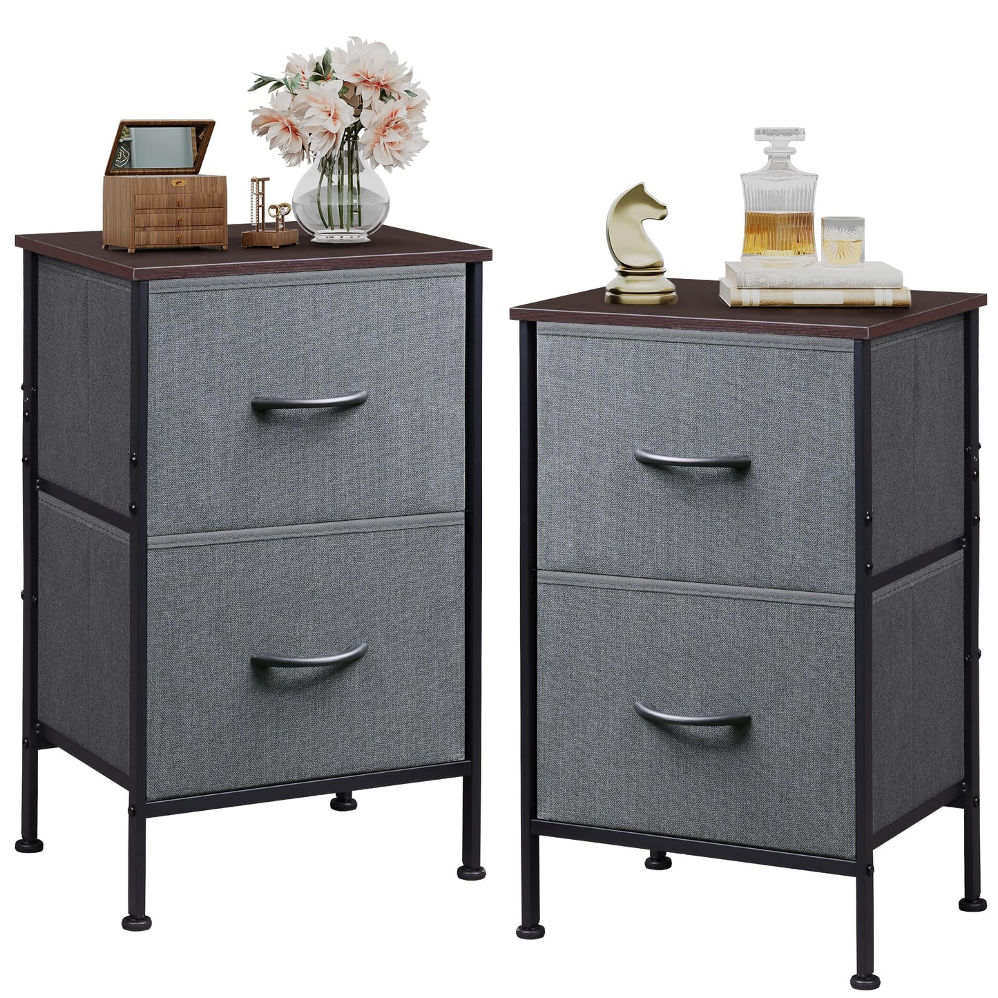WLIVE Nightstand, 2 Drawer Dresser for Bedroom, Small Dresser with 2 Drawers, Bedside Furniture, Night Stand, End Table with Fabric Bins for Bedroom, Closet, Entryway, College Dorm, Dark Grey