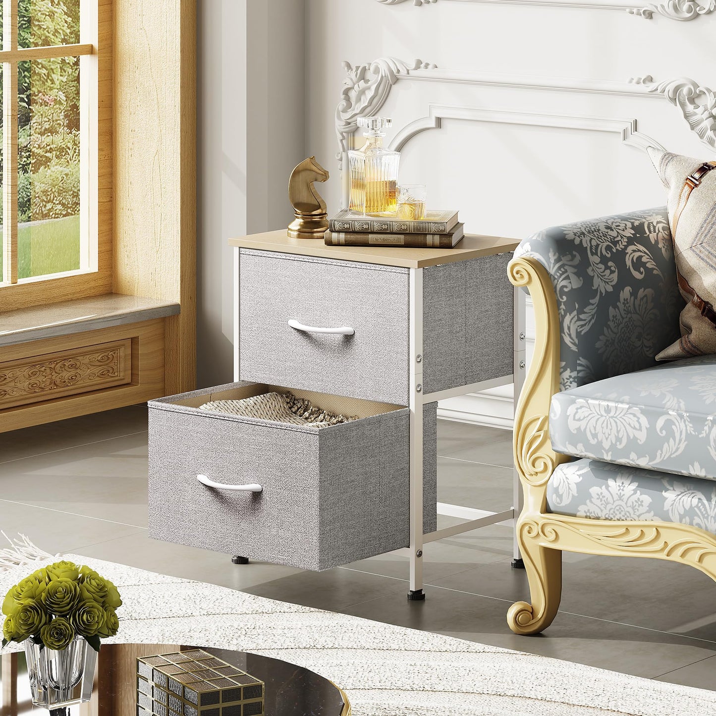 WLIVE Nightstand, 2 Drawer Dresser for Bedroom, Small Dresser with 2 Drawers, Bedside Furniture, Night Stand, End Table with Fabric Bins for Bedroom, Closet, Entryway, College Dorm, Dark Grey