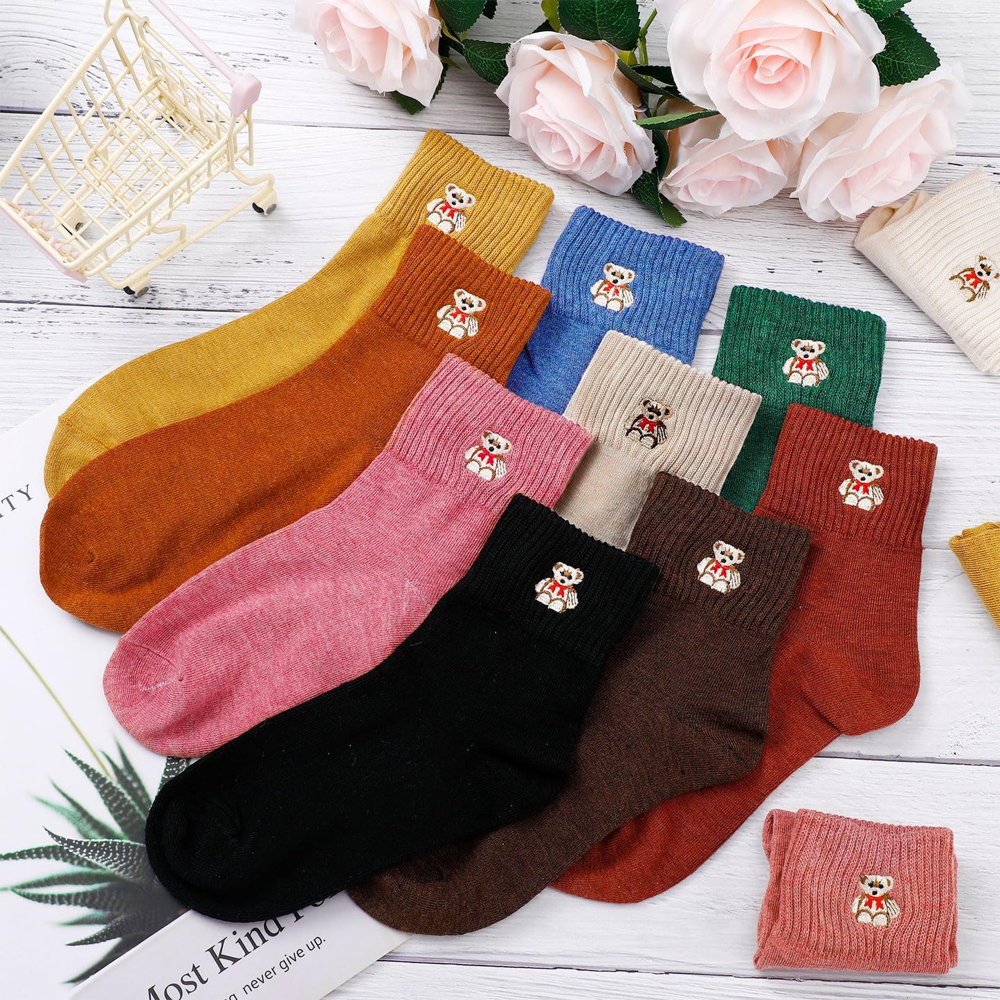 Eurzom 10 Pairs Socks Elastic Ankle Length Cotton Socks Aesthetic Socks Cute Socks Lightweight Low Cut Socks for Women Girl