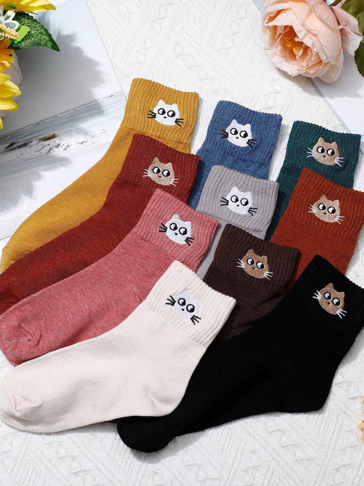 Eurzom 10 Pairs Socks Elastic Ankle Length Cotton Socks Aesthetic Socks Cute Socks Lightweight Low Cut Socks for Women Girl