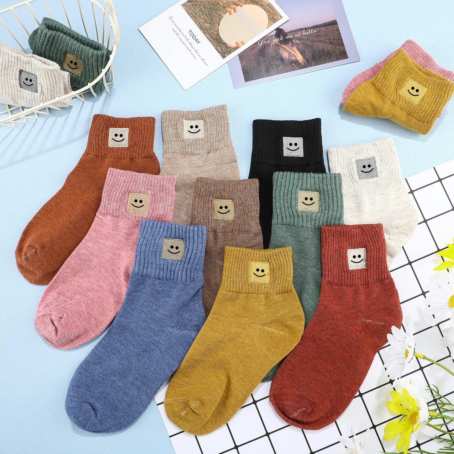 Eurzom 10 Pairs Socks Elastic Ankle Length Cotton Socks Aesthetic Socks Cute Socks Lightweight Low Cut Socks for Women Girl