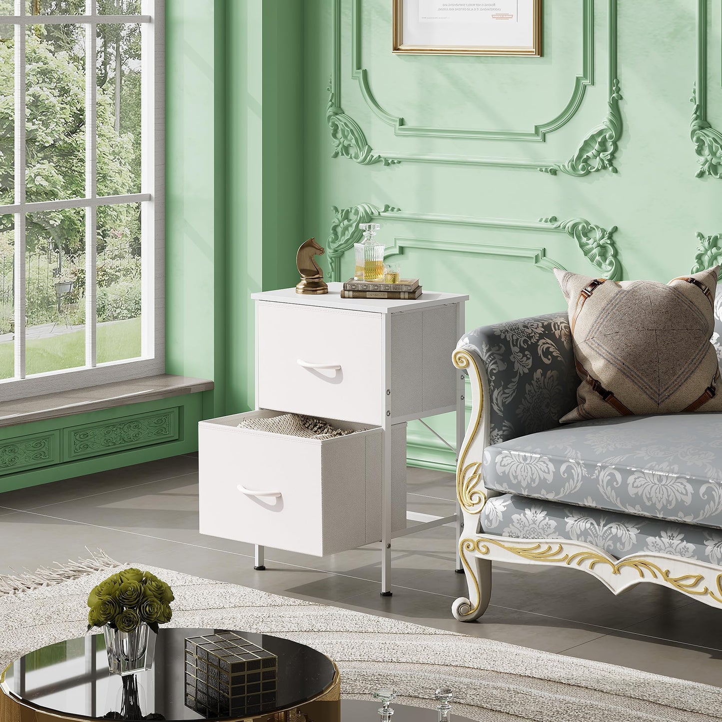 WLIVE Nightstand, 2 Drawer Dresser for Bedroom, Small Dresser with 2 Drawers, Bedside Furniture, Night Stand, End Table with Fabric Bins for Bedroom, Closet, Entryway, College Dorm, Dark Grey