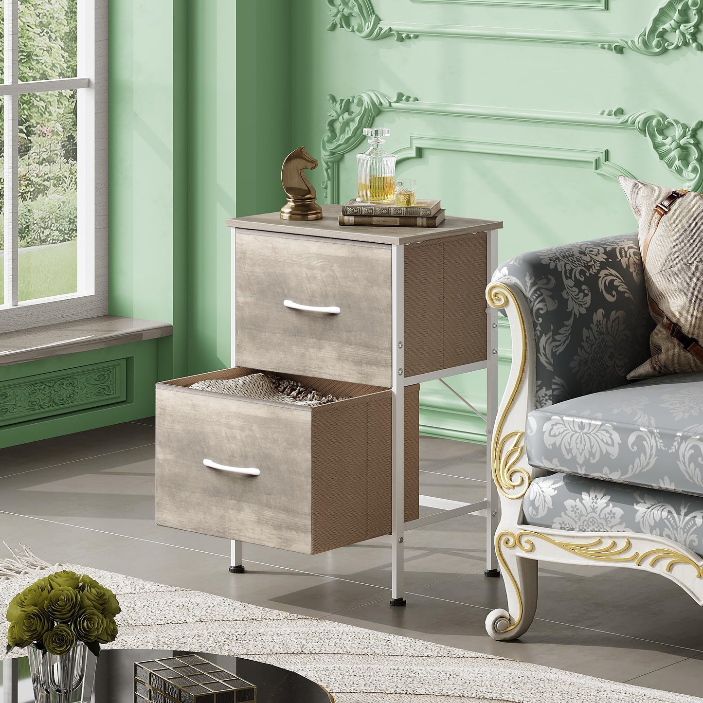 WLIVE Nightstand, 2 Drawer Dresser for Bedroom, Small Dresser with 2 Drawers, Bedside Furniture, Night Stand, End Table with Fabric Bins for Bedroom, Closet, Entryway, College Dorm, Dark Grey