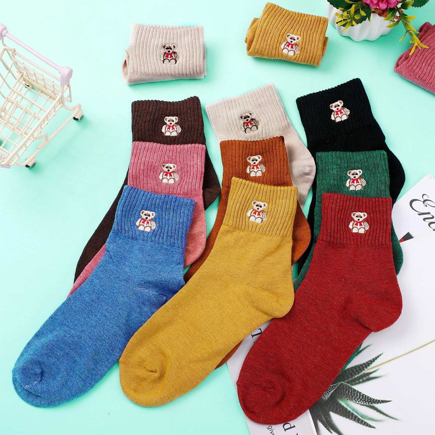 Eurzom 10 Pairs Socks Elastic Ankle Length Cotton Socks Aesthetic Socks Cute Socks Lightweight Low Cut Socks for Women Girl