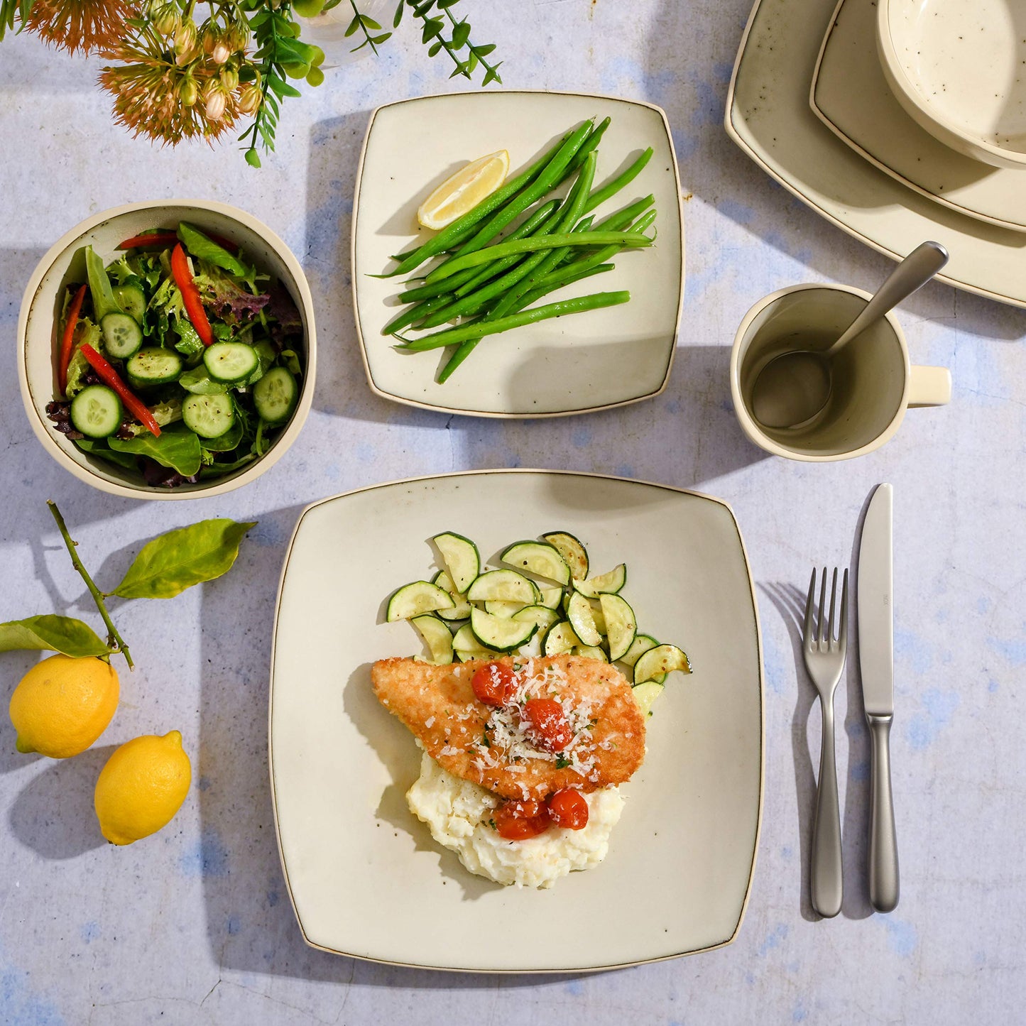 Gibson Soho Lounge Square Reactive Glaze Dinnerware Set, Red, Service for 4 (16pcs)