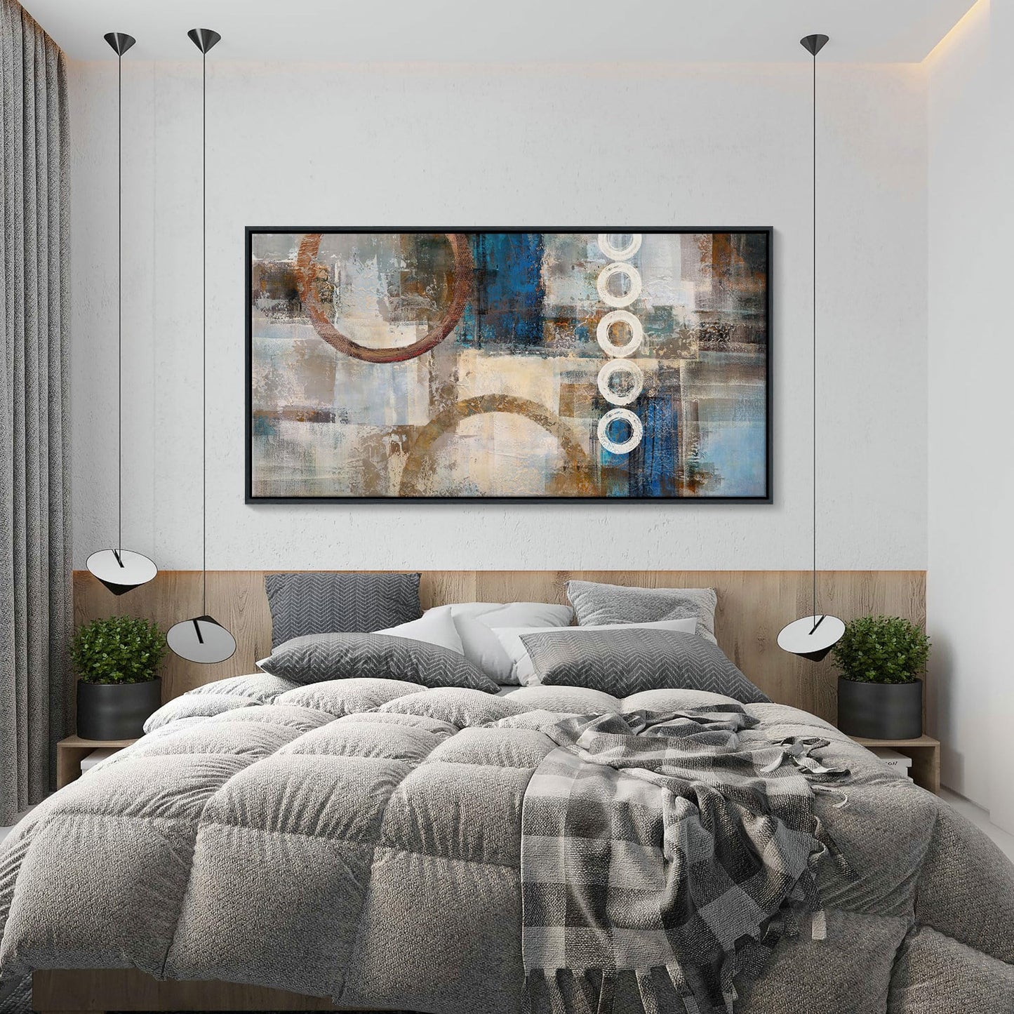 yiijeah Wall Art for Living Room - Framed Picture Artwork for Walls - Blue Wall Art 24x48 Inches Contemporary Abstract Wall Art Prints Canvas Painting Large Size Wall Art for Bedroom Office